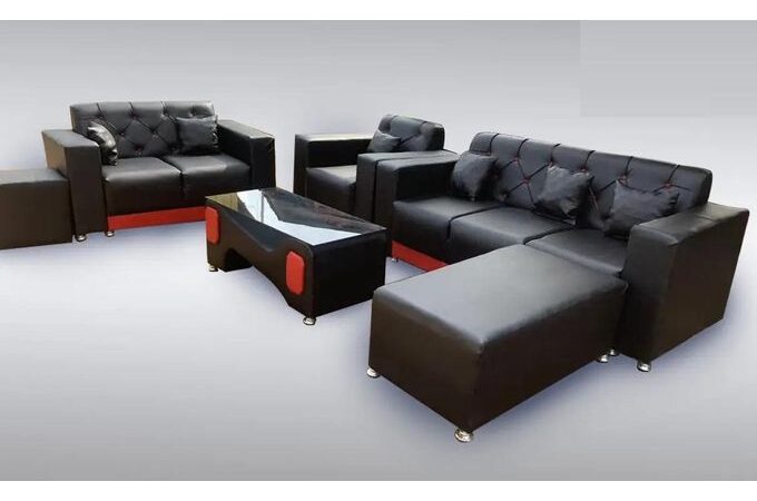 Efokeke | L Shape 3 In 1, 2 in 1 And Single Sofa Set – Black/Red