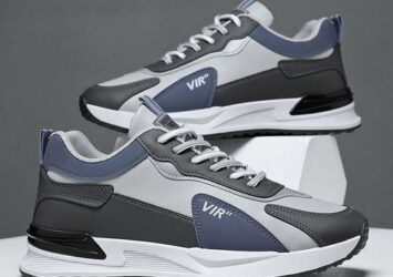 Efokeke|AIDAILU Men’s Sneakers Sports Casual Shoes Running – Non-slip PU Leather – Light Blue