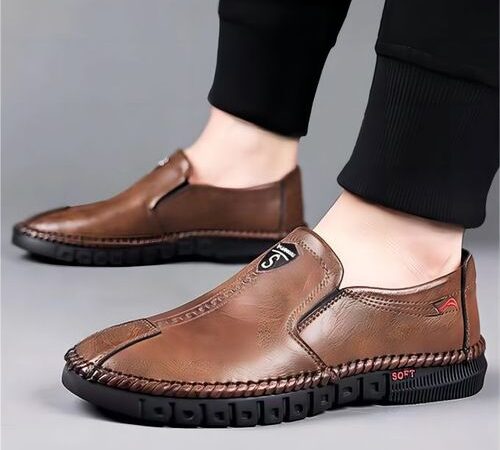 Efokeke | Men’s Formal Wedding Corporate Leather Shoes Slip On-Brown