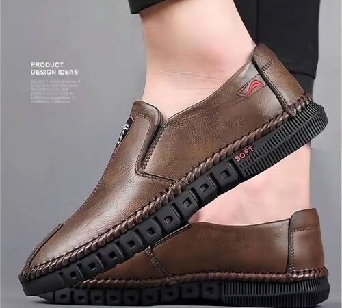 Efokeke | Men’s Formal Wedding Corporate Leather Shoes Slip On-Brown